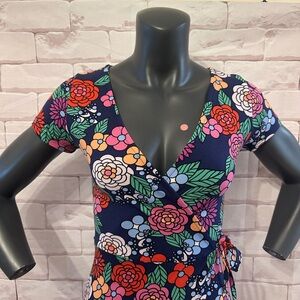 Floral Faux Wrap Dress with Short Sleeves